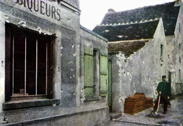 A French soldier cleaning up in the town of Barcy near Meaux during the Battle of the Marne east of Paris, September 1914